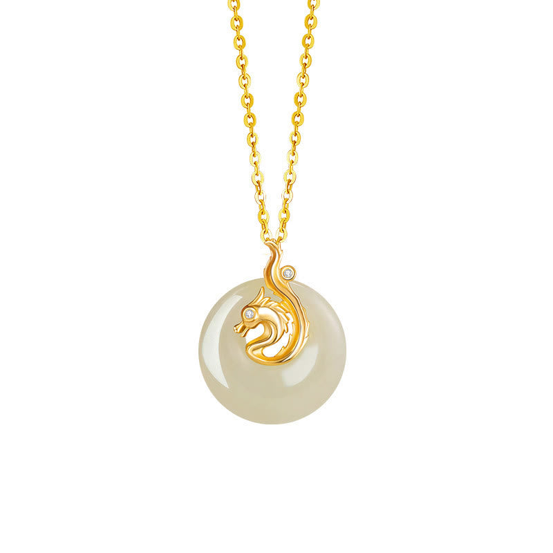 Chinese Zodiac Hetian Jade 925 Sterling Silver Abundance Necklace Pendant