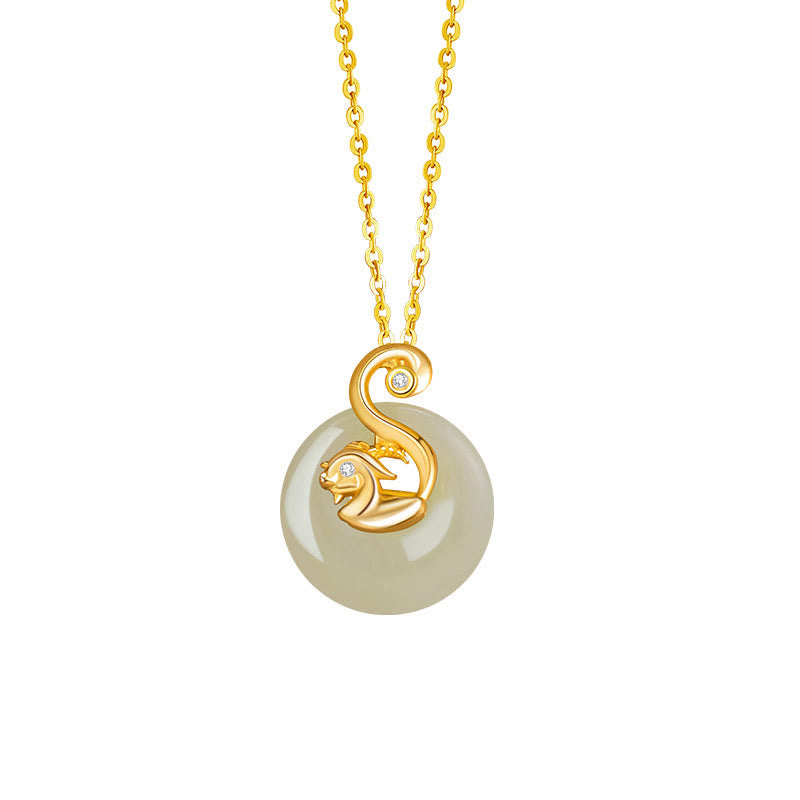 Chinese Zodiac Hetian Jade 925 Sterling Silver Abundance Necklace Pendant