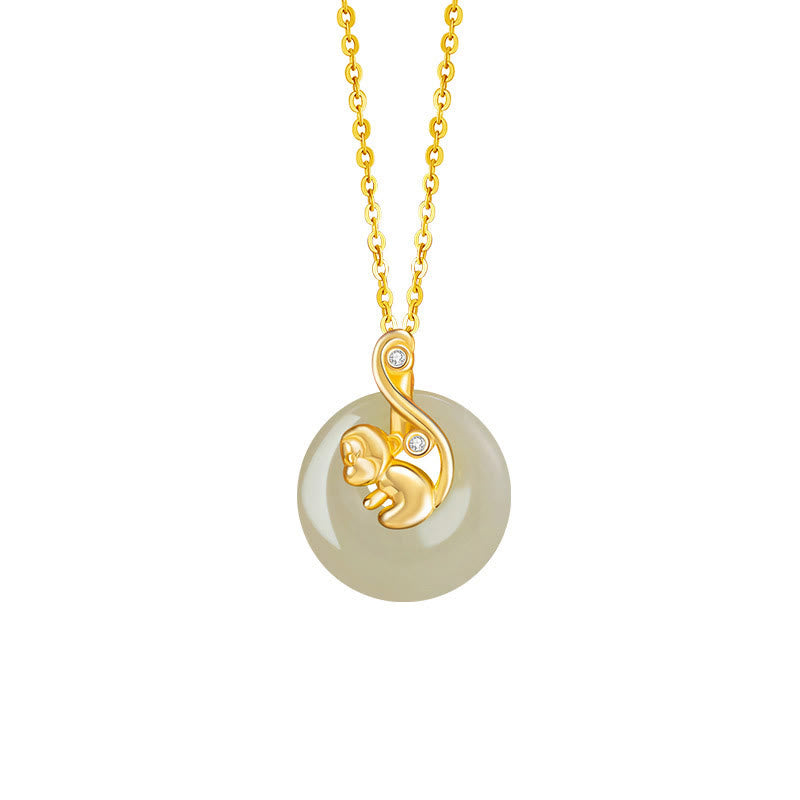 Chinese Zodiac Hetian Jade 925 Sterling Silver Abundance Necklace Pendant