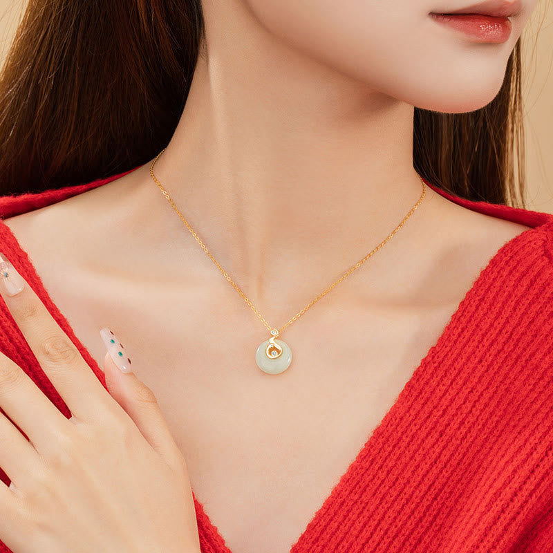 Chinese Zodiac Hetian Jade 925 Sterling Silver Abundance Necklace Pendant