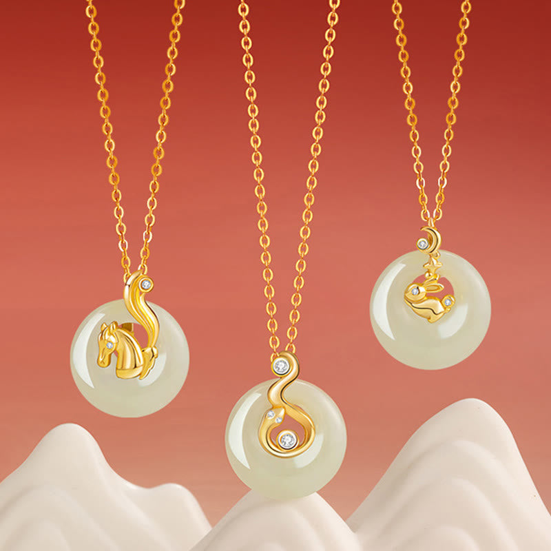 Chinese Zodiac Hetian Jade 925 Sterling Silver Abundance Necklace Pendant