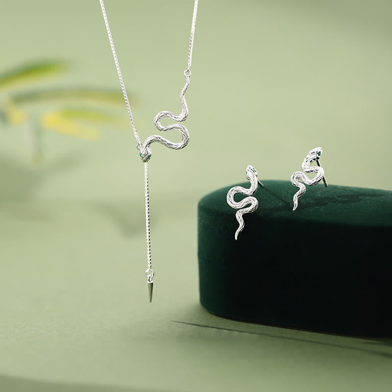925 Sterling Silver Year of the Snake Balance Necklace Pendant Earrings Set