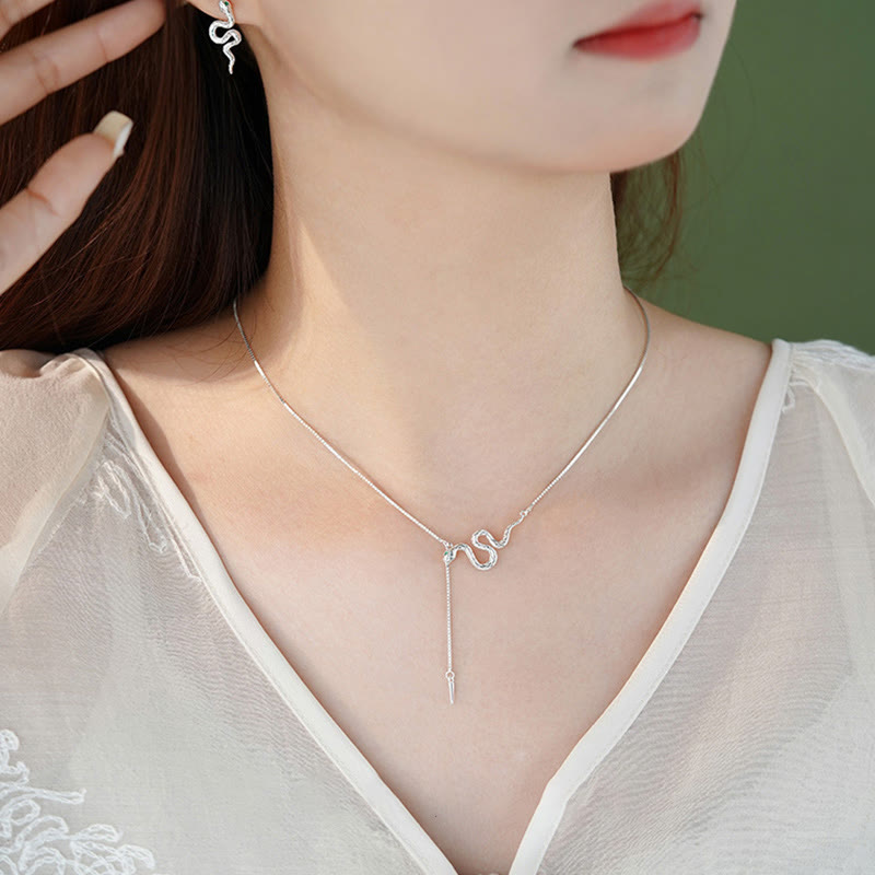 925 Sterling Silver Year of the Snake Balance Necklace Pendant Earrings Set
