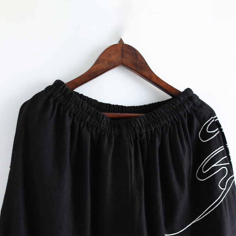 Breathable Cotton Cloud Print Straight Leg Tai Chi Pants