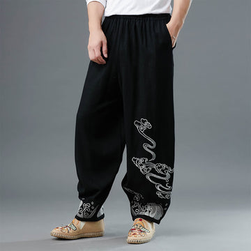 Breathable Cotton Cloud Print Straight Leg Tai Chi Pants