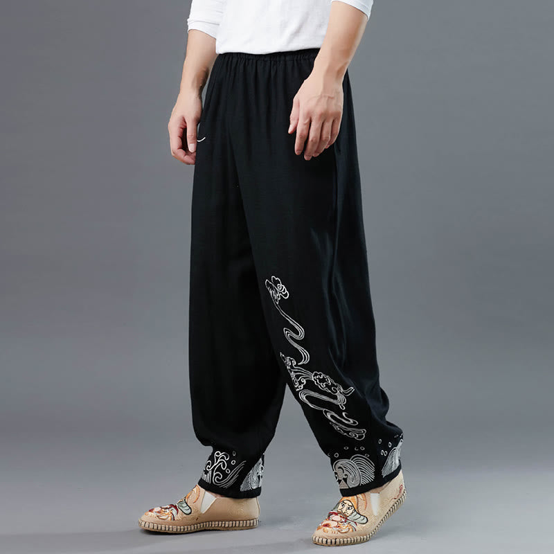 Breathable Cotton Cloud Print Straight Leg Tai Chi Pants