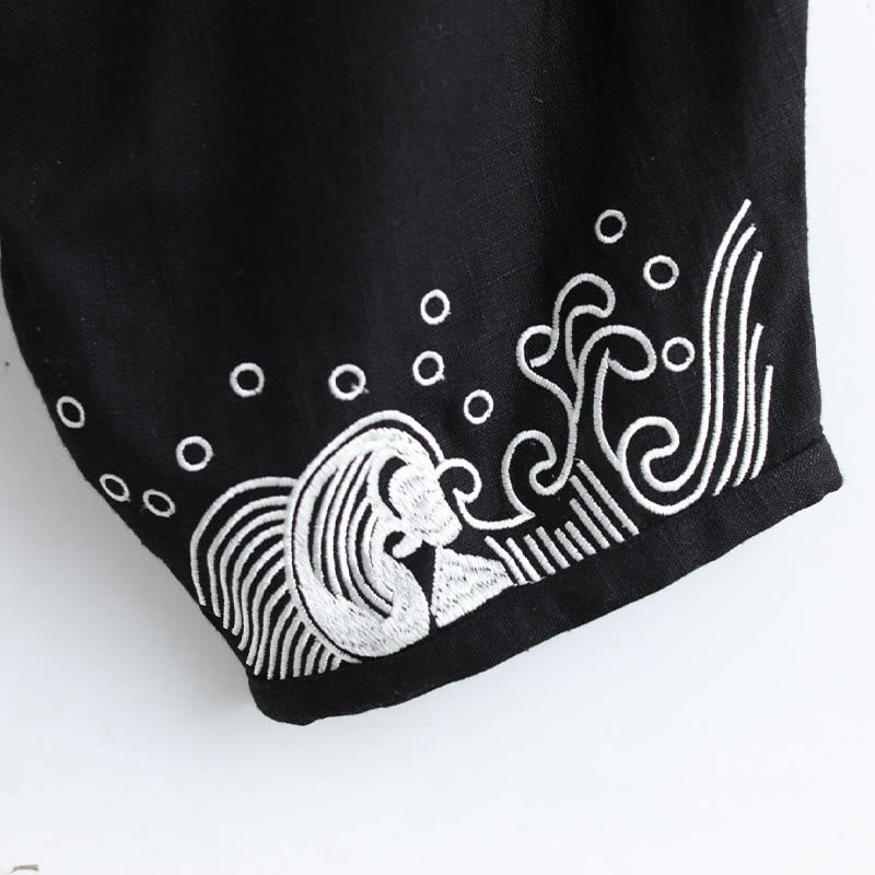 Breathable Cotton Cloud Print Straight Leg Tai Chi Pants