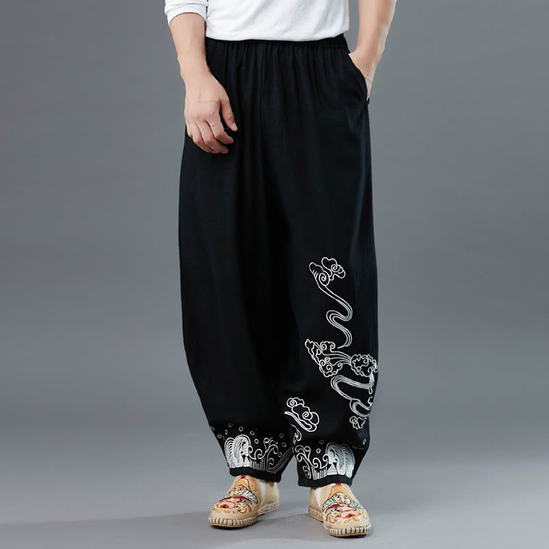 Breathable Cotton Cloud Print Straight Leg Tai Chi Pants