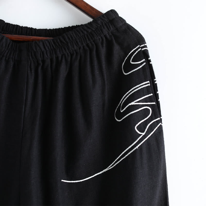 Breathable Cotton Cloud Print Straight Leg Tai Chi Pants