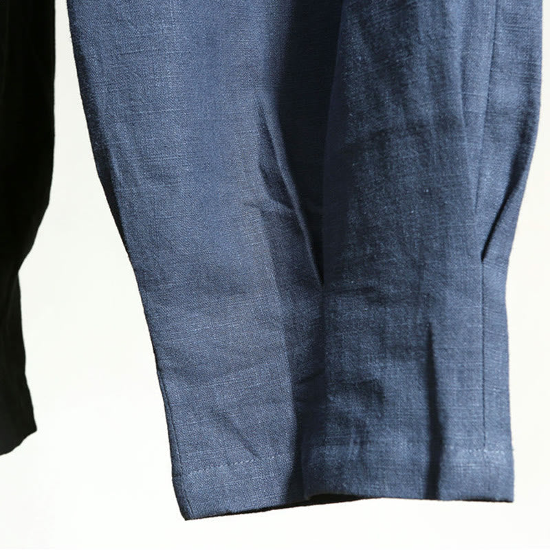 Casual Plain Color Elastic Drawstring Ramie Linen Men's Pants With Pockets