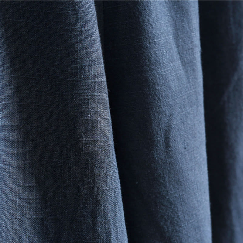Casual Plain Color Elastic Drawstring Ramie Linen Men's Pants With Pockets
