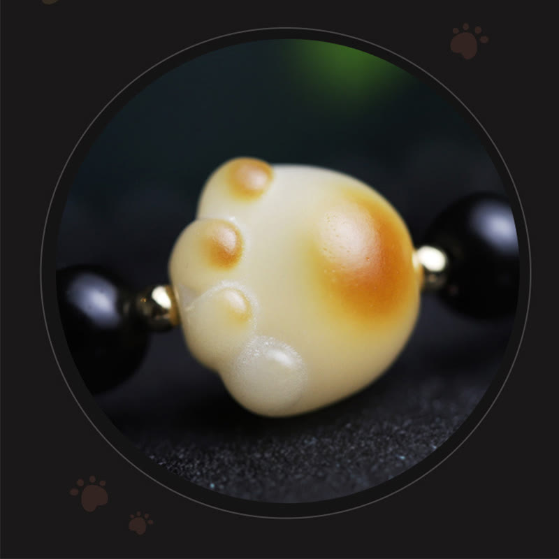 Black Obsidian Cat Paw Bodhi Seed Lucky Fortune Charm Purification Bracelet