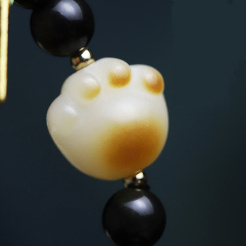 Black Obsidian Cat Paw Bodhi Seed Lucky Fortune Charm Purification Bracelet