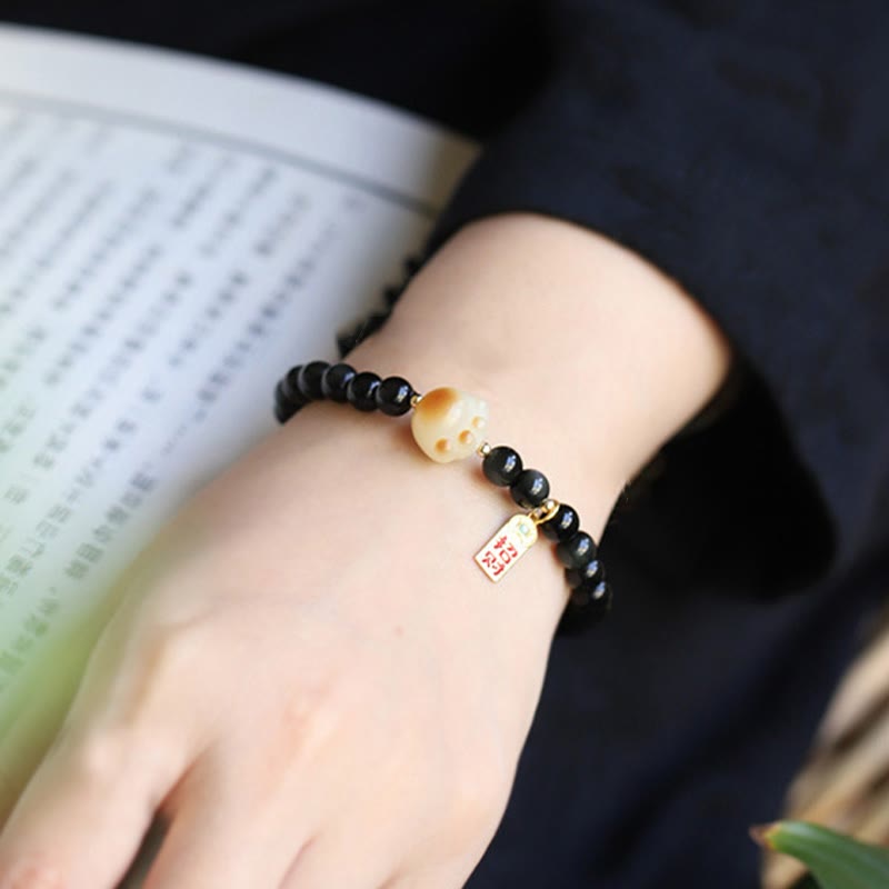 Black Obsidian Cat Paw Bodhi Seed Lucky Fortune Charm Purification Bracelet