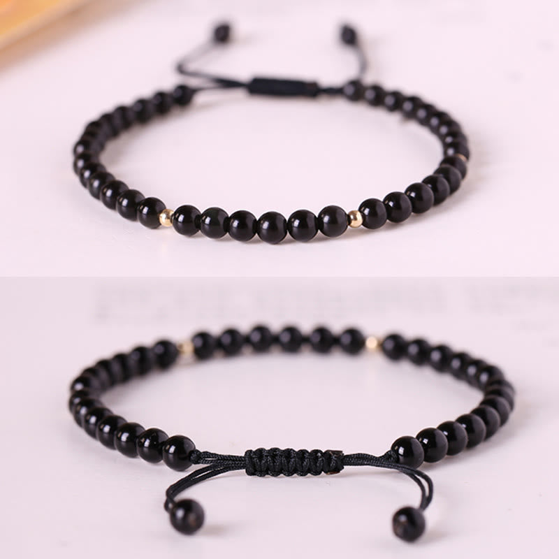 Small Black Obsidian Beads Fulfillment Rope Bracelet