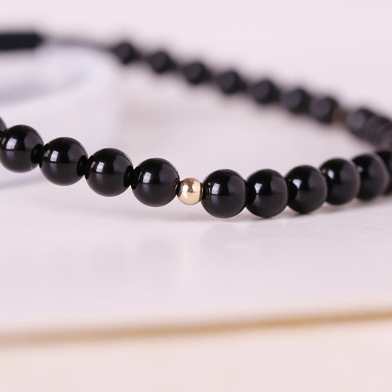 Small Black Obsidian Beads Fulfillment Rope Bracelet
