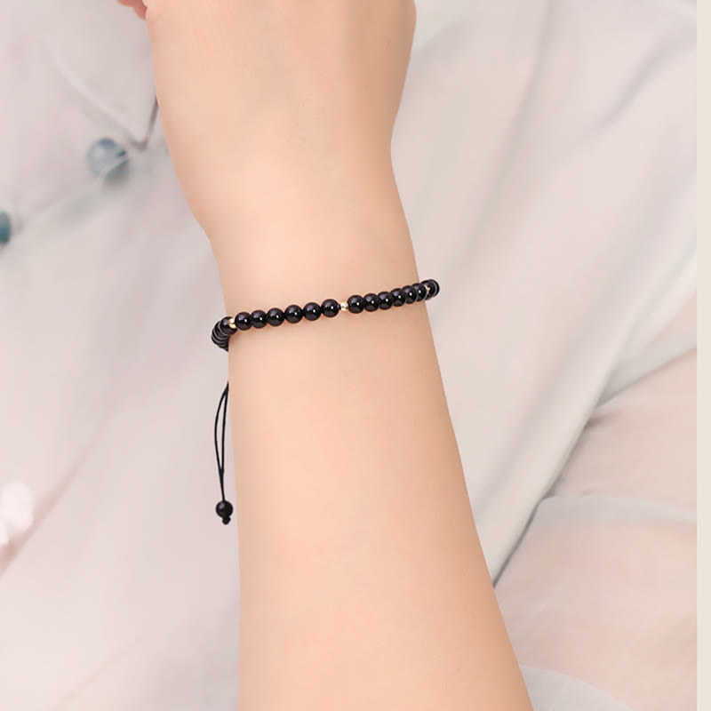Small Black Obsidian Beads Fulfillment Rope Bracelet