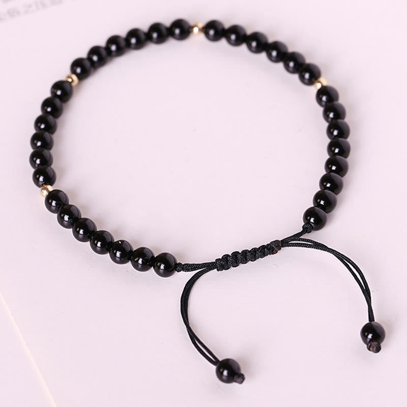 Small Black Obsidian Beads Fulfillment Rope Bracelet