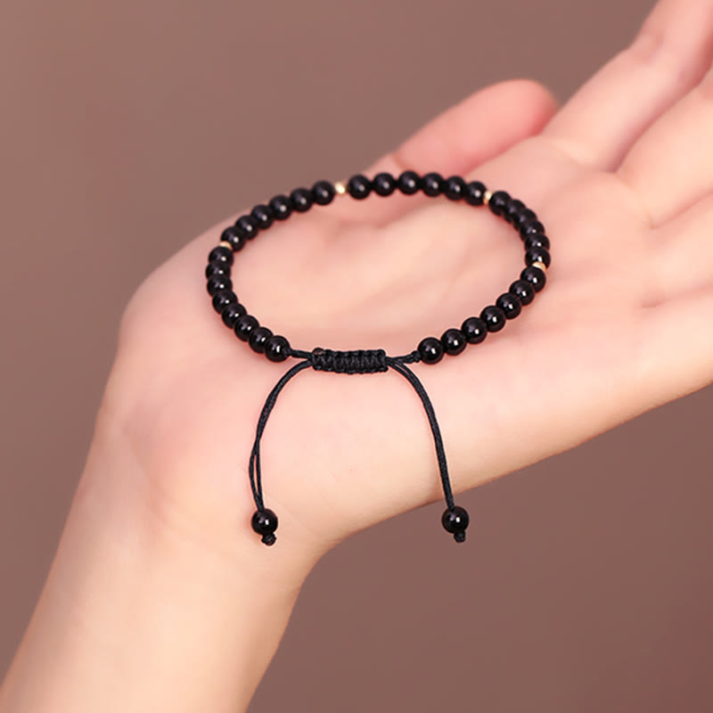 Small Black Obsidian Beads Fulfillment Rope Bracelet
