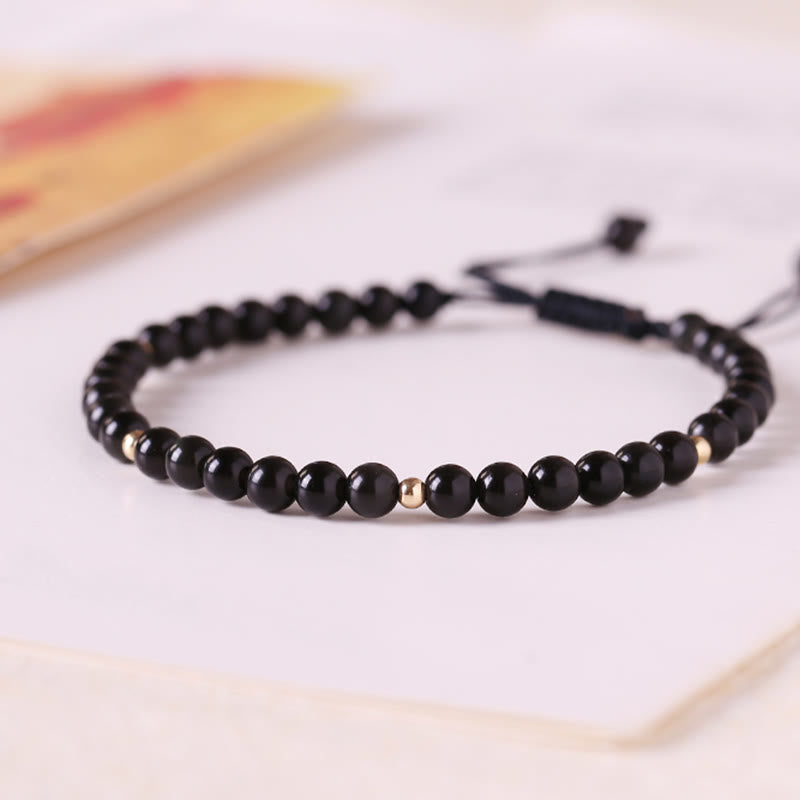Small Black Obsidian Beads Fulfillment Rope Bracelet