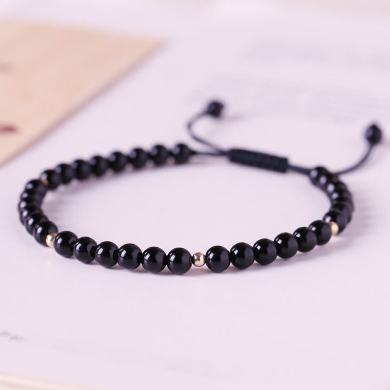 Small Black Obsidian Beads Fulfillment Rope Bracelet