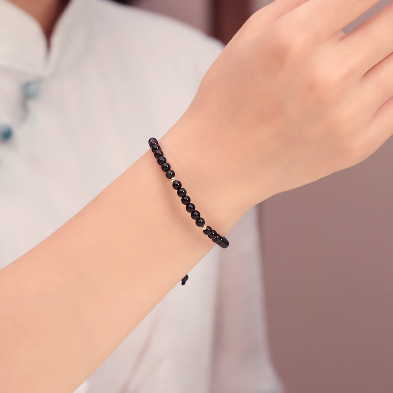 Small Black Obsidian Beads Fulfillment Rope Bracelet