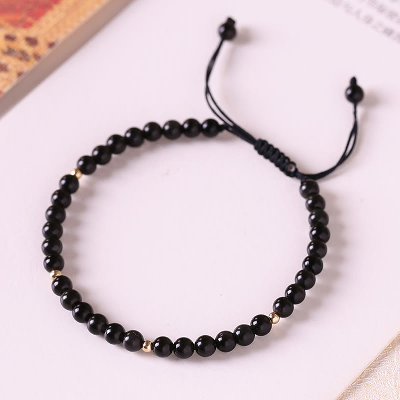 Small Black Obsidian Beads Fulfillment Rope Bracelet