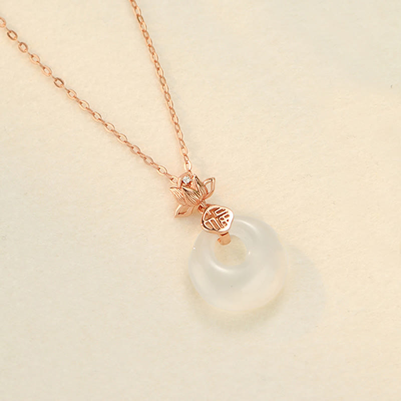 Chalcedony 925 Sterling Silver Lotus Flower Fu Character Peace Buckle Positive Necklace Pendant