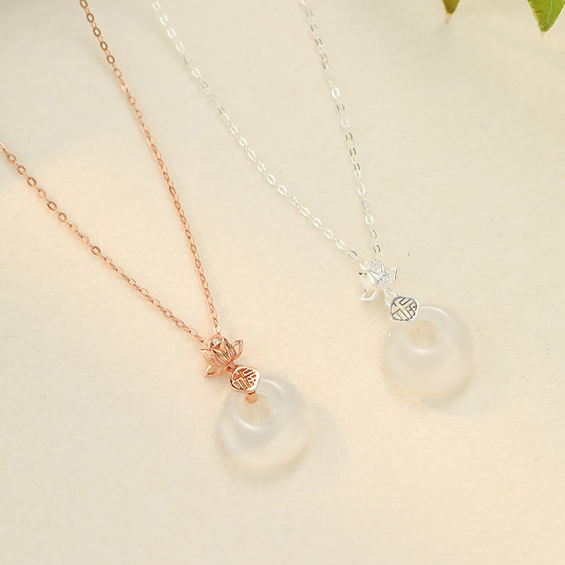 Chalcedony 925 Sterling Silver Lotus Flower Fu Character Peace Buckle Positive Necklace Pendant