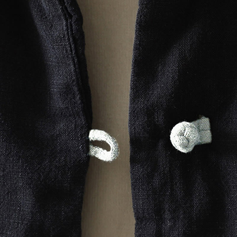 Solid Color Casual Frog-button Turtleneck Cotton Linen Women's Jacket Shirts Clothing