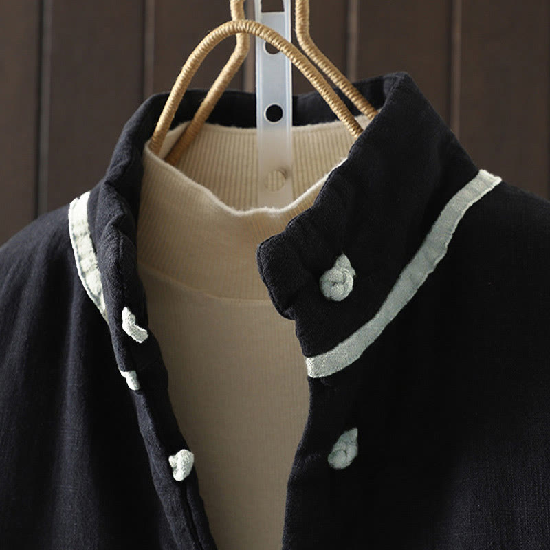 Solid Color Casual Frog-button Turtleneck Cotton Linen Women's Jacket Shirts Clothing