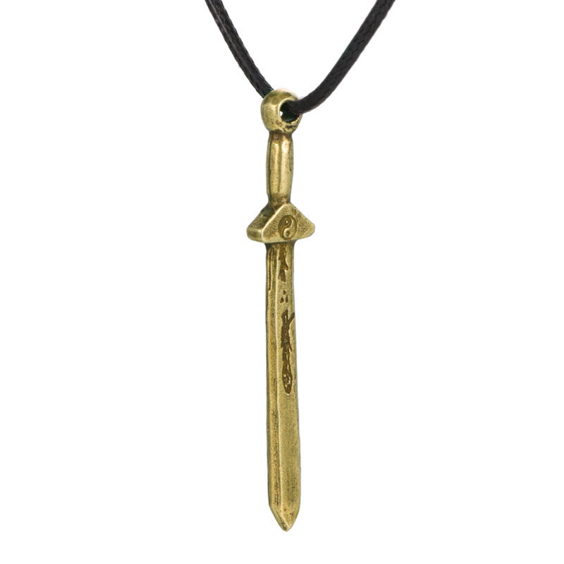 Vintage Yin Yang Copper Brass Sword Balance Necklace Pendant