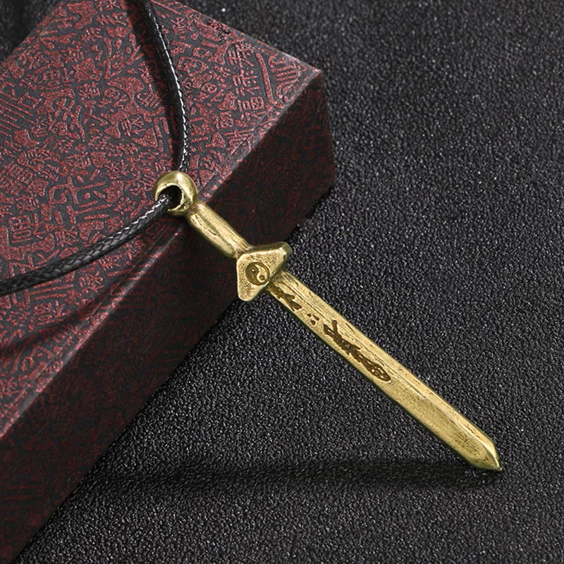 Vintage Yin Yang Copper Brass Sword Balance Necklace Pendant