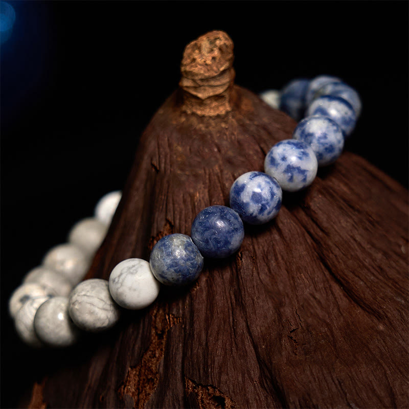 Sodalite Picasso Jasper & White Turquoise Lotus Beaded Bracelet