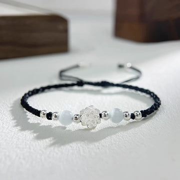 999 Sterling Silver Lotus Design Cat's Eye Bead Protection String Bracelet