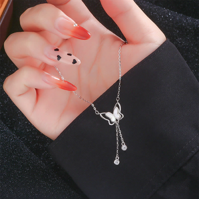 999 Sterling Silver Tridacna Stone Butterfly Calm Necklace Pendant