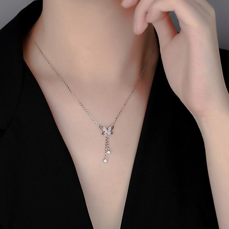 999 Sterling Silver Tridacna Stone Butterfly Calm Necklace Pendant