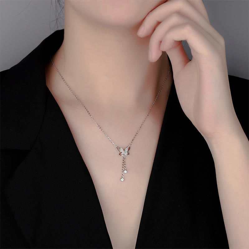 999 Sterling Silver Tridacna Stone Butterfly Calm Necklace Pendant