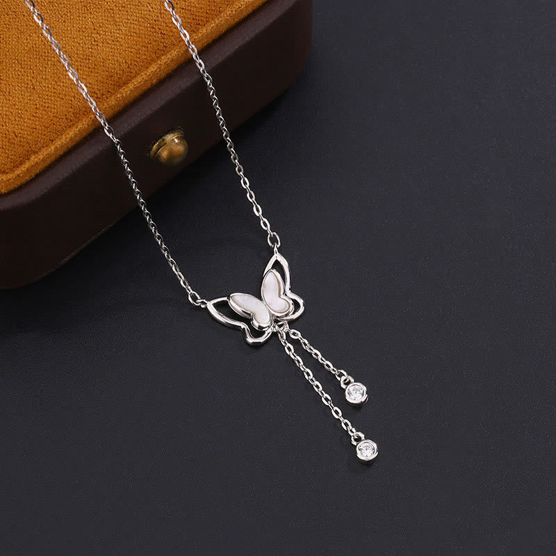 999 Sterling Silver Tridacna Stone Butterfly Calm Necklace Pendant