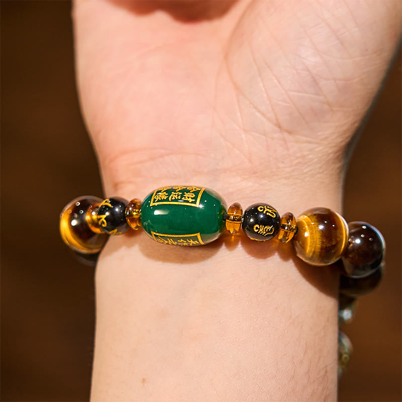 Chinese Zodiac Tiger Eye & Clear Quartz Beaded Bracelet | Personal Strength Anchor