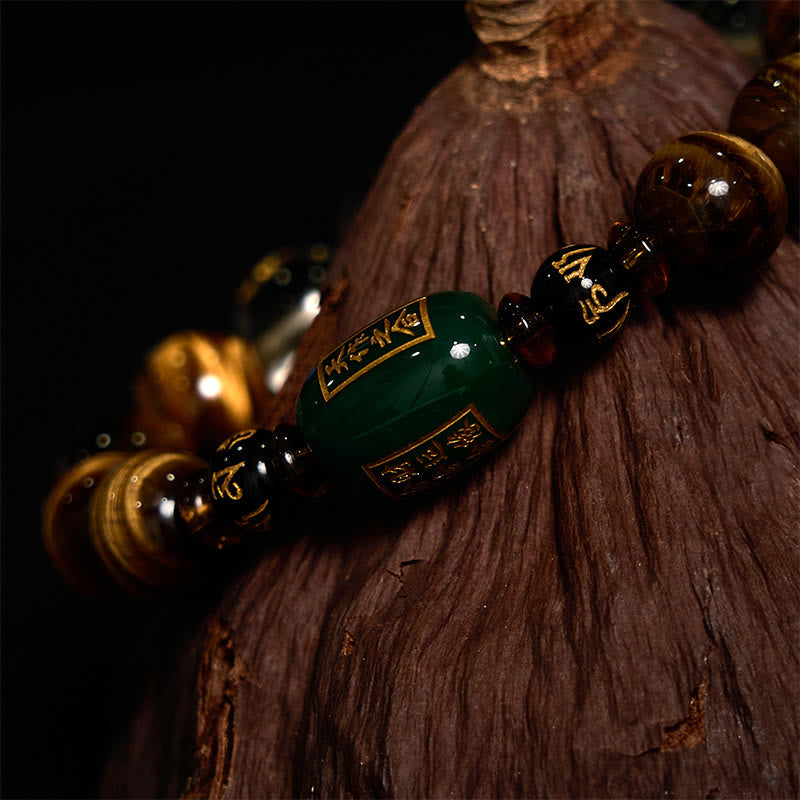 Chinese Zodiac Tiger Eye & Clear Quartz Beaded Bracelet | Personal Strength Anchor