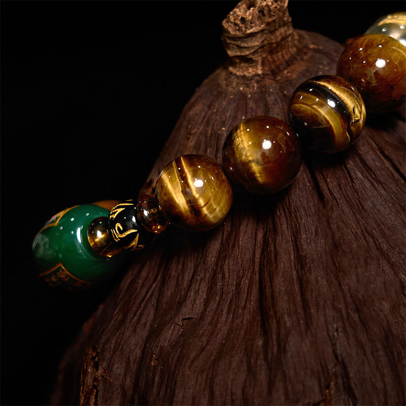 Chinese Zodiac Tiger Eye & Clear Quartz Beaded Bracelet | Personal Strength Anchor