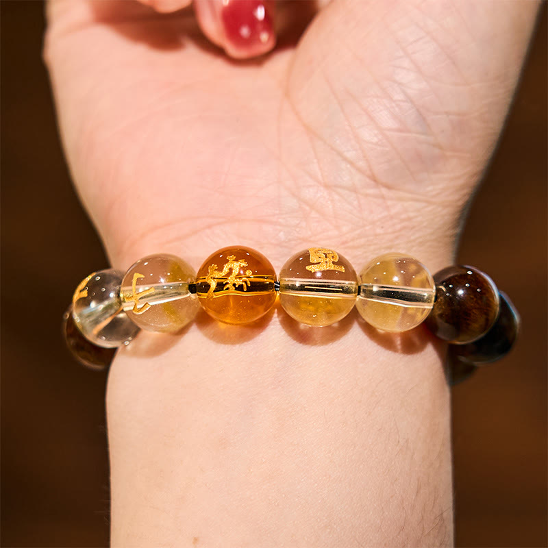 Chinese Zodiac Tiger Eye & Clear Quartz Beaded Bracelet | Personal Strength Anchor
