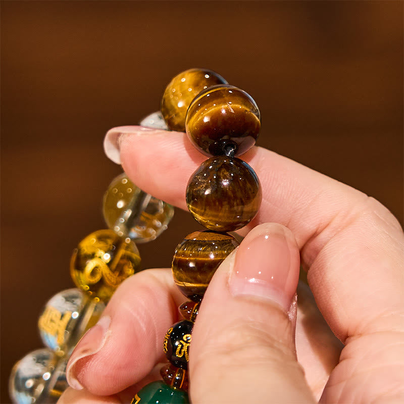 Chinese Zodiac Tiger Eye & Clear Quartz Beaded Bracelet | Personal Strength Anchor