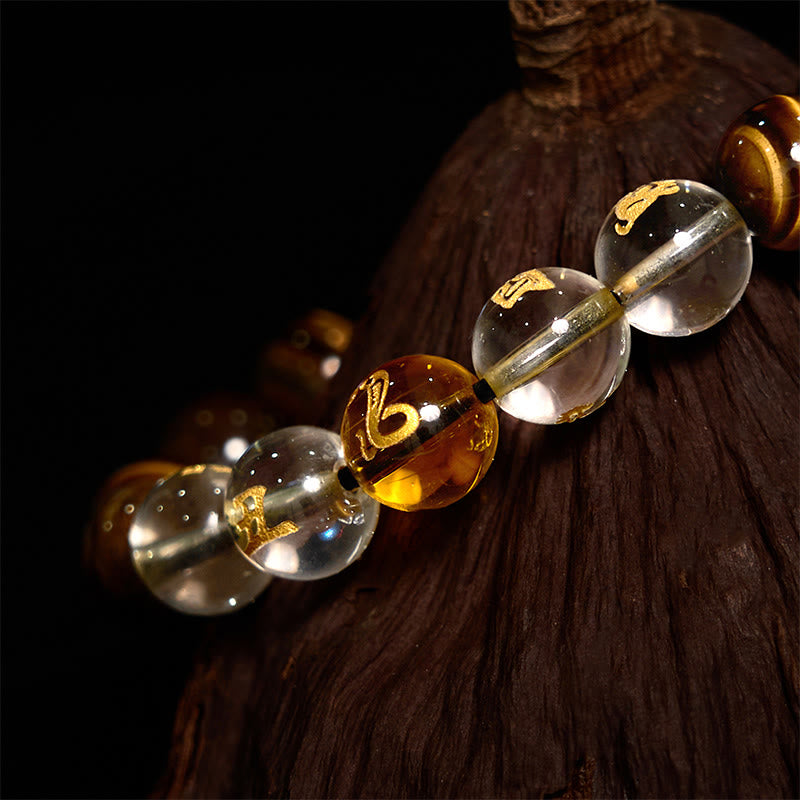 Chinese Zodiac Tiger Eye & Clear Quartz Beaded Bracelet | Personal Strength Anchor