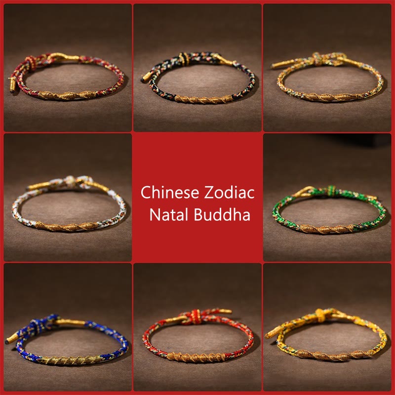 Handcrafted Braided Red String Chinese Zodiac Natal Buddha Cord Bracelet