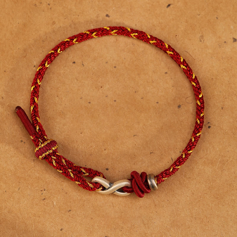 Handmade 999 Sterling Silver Endless Knot Infinity Red Rope Bracelet