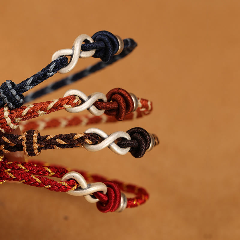 Handmade 999 Sterling Silver Endless Knot Infinity Red Rope Bracelet