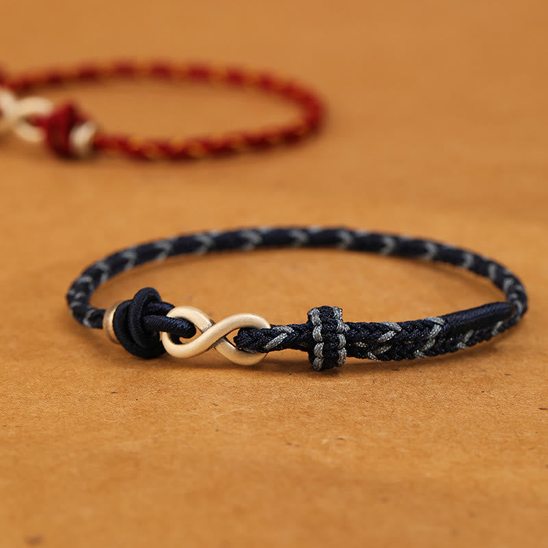Handmade 999 Sterling Silver Endless Knot Infinity Red Rope Bracelet