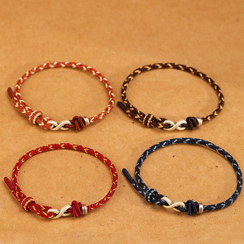 Handmade 999 Sterling Silver Endless Knot Infinity Red Rope Bracelet